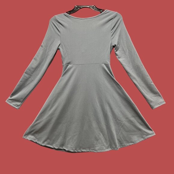 Wild Fable - Women's Long Sleeve Twist - Front Mini Knit Skater Dress - Gray - M - Picture 2 of 14